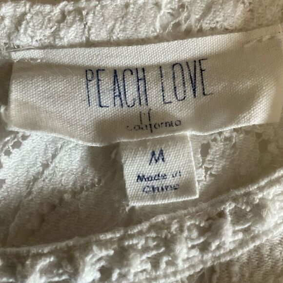 Peach Love Dress Mini Round Neck Lace Floral White Crinkle Fabric Lined Medium - Picture 3 of 10